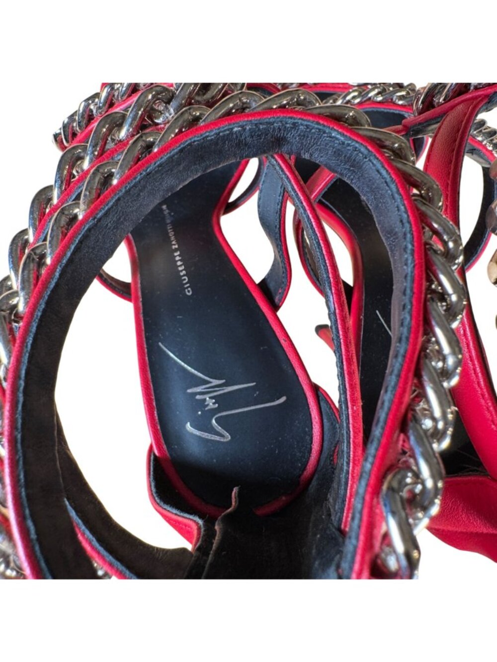 Giuseppe Zanotti Red Snake Chain Alien Stiletto High Heel Sandals Size 37 - Picture 9 of 10